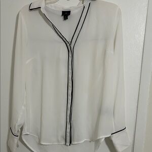 Worthington White Blouse with Black Piping